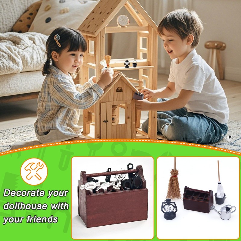 Gnome Accessory Set, 1/12 Miniature Tool Box, 14 Pieces Gnome