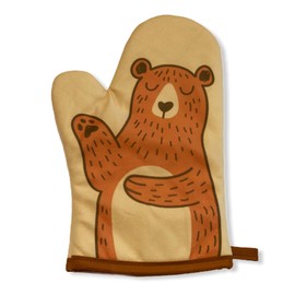 Bear Oven Mitt Funny Puppet Hand Cute Bear Kitchen Graphic Oven Glove Funny Graphic Kitchenwear Funny Animal Novelty Cookware Yellow Oven Mitt