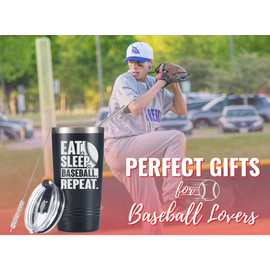 Onebttl Baseball Gifts for Boys 8-14, Baseball Lovers, Players, Coach, Dad on Birthday Christmas, 20oz Stainless Steel Tumbler - Eat Sleep Baseball Repeat