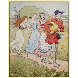 Poster The Golden Goose Simpleton and The Sisters Stuck Fairy Tale Children Book Ilustration 11" X 14" Image Size Repro on Matte Paper