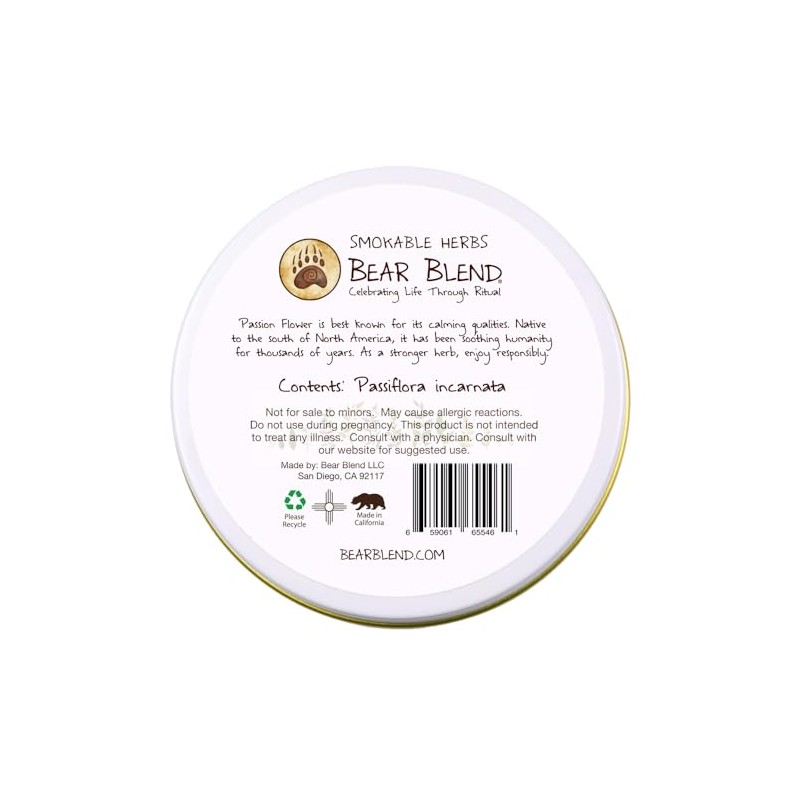 Bear Blend Organics Passion Flower Smokable Herbs, Passiflora Incarnata, 12g