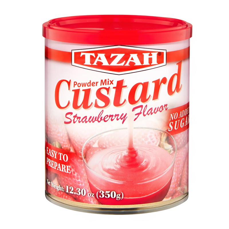 TAZAH Strawberry Custard Powder Mix, Easy to Prepare, No Added