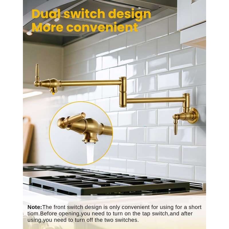 Pot Filler Faucet Brushed Gold: Solid Brass Wall Mount Heavy