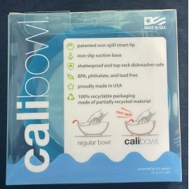 Calibowl Non-Spill Toddler Suction-Base Bowl with Lid, 12-Ounce White/Blue