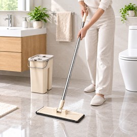 Flat Squeeze Mop with Spin Bucket – Hands-Free Microfiber Floor Cleaning System for Wet and Dry Home Use