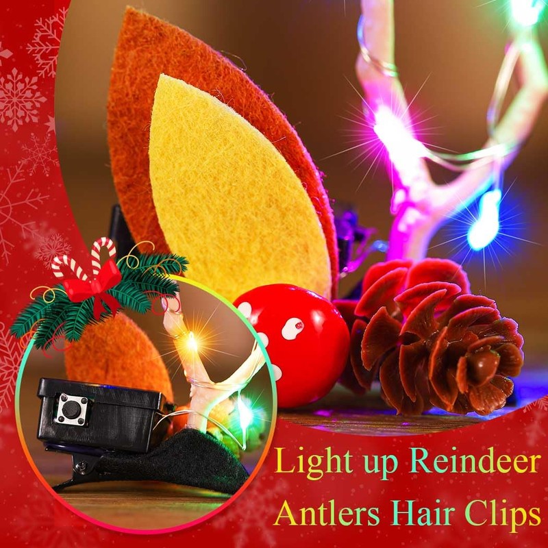 BARTOSI LED Light Christmas Hair Clips Reindeer Antlers Xmas Hairpins