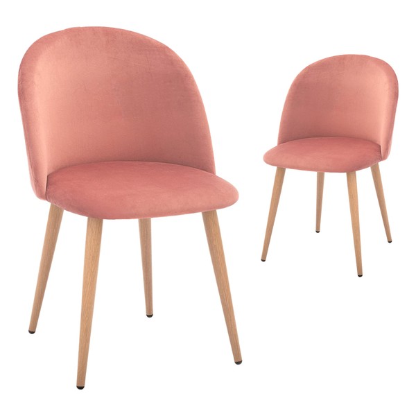 CangLong Mid Century Modern Kitchen Velvet Upholstered Accent Leisure Chairs,Set of 2,Pink