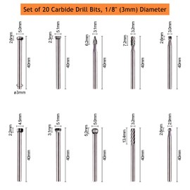 ZFYQ Set of 20 HSS Milling Cutter Router Bits Wood Cutter 3 mm Drill for DIY Grinding and Polishing Engraving Tools Accessories for Rotating Tools