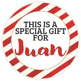 This is a Gift for Juan - 3 Pack Circle Stickers 3 Inch - Candy Cane Merry Christmas Gift Tag Present Tree Holiday Custom Name Santa Claus