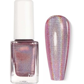 Glitter Pink Holographic Nail Polish - Quick Dry Rainbow Effect Metallic Varnish - 60 Seconds Chrome Long Lasting, No UV Lamp Needed