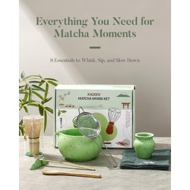 Matcha Whisk Set - 8 Piece Japanese Matcha Tea Set with Matcha Bowl with Spout, Bamboo Whisk, Scoop & Sifter | Matcha Kit for Making Smooth, Frothy Matcha at Home or as a Gift