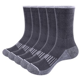 YUEVO SPORTS 5 Pairs Mens Moisture Wicking Black White Cotton Cushioned Breathable Work Socks for Men Size 5-8 Multipack Calf High, gray