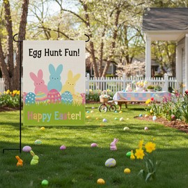 Easter Garden Flag Double Sided 12x18 Inch - Happy Easter Bunny Spring Yard Outdoor Banner, Vertical Farmhouse Decoration for Home & Garden