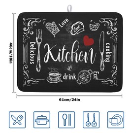 Kawani Black Coffee Bar Dish Drying Mats for Kitchen Counter 18x24 Inch, Kitchen Drying Mat, Kitchen Coffee Bar Dishes Pad Dish Drainer Rack Mats Absorbent Fast Dry Kitchen Accessories Square