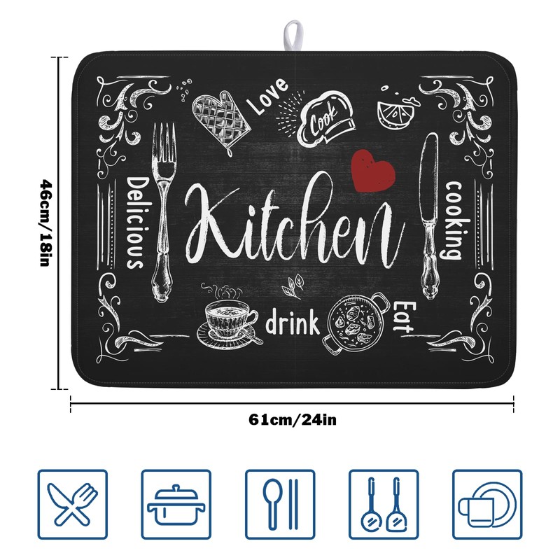 Kawani Black Coffee Bar Dish Drying Mats for Kitchen Counter