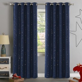 H.VERSAILTEX Blackout Star Curtains for Kids Room Boys Girls Twinkle Stars Thermal Insulated Cute Thick Soft Curtain Drapes, Grommet Top, 1 Panel, 52" W x 84" L, Navy/Bronze