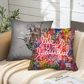 Banksy Graffiti Dancing Girl Picture Cushion Covers Classical Street Art Pillow Covers Decorative 18x18inch Set of 4 Pillow Covers Love Word Paintings Boy Throw Pillow Cases for Sofa Living Room