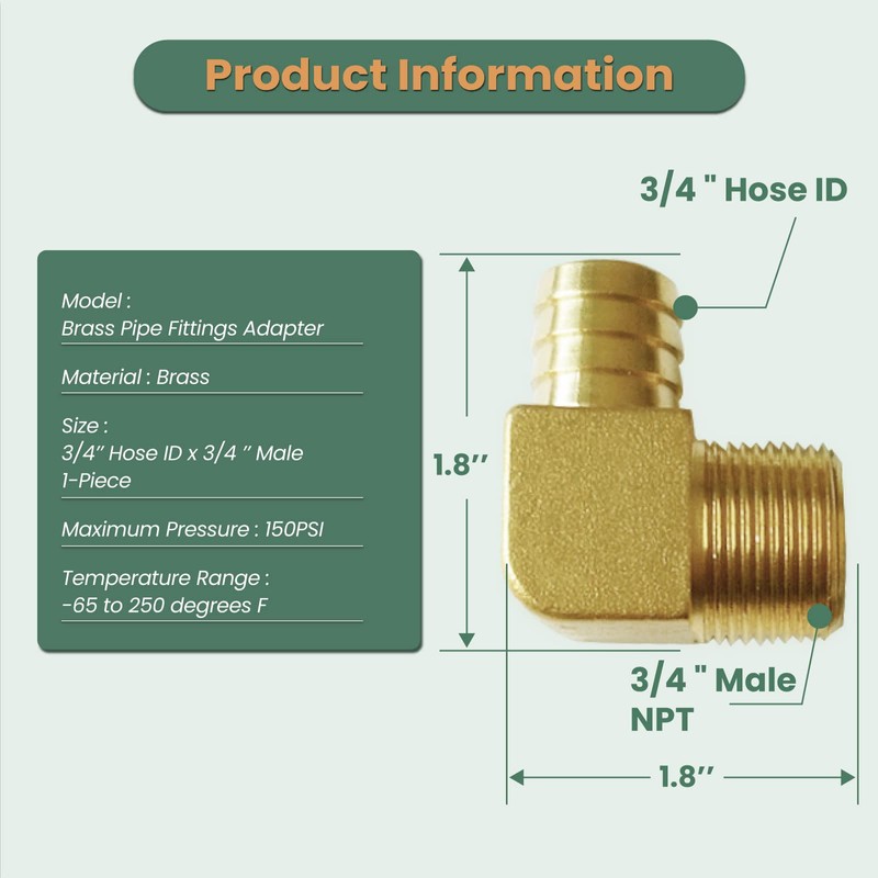 gotonovo 3/4" Hose ID x 3/4" Male NPT MNPT 90