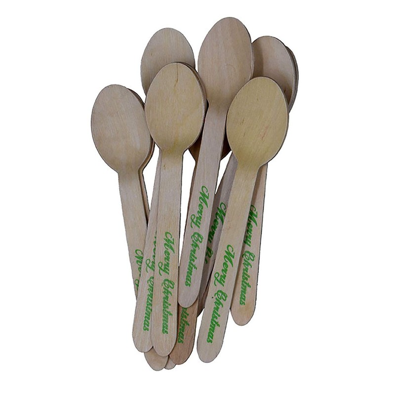 Disposable Wooden Spoons with Merry Christmas Print - 24 pack