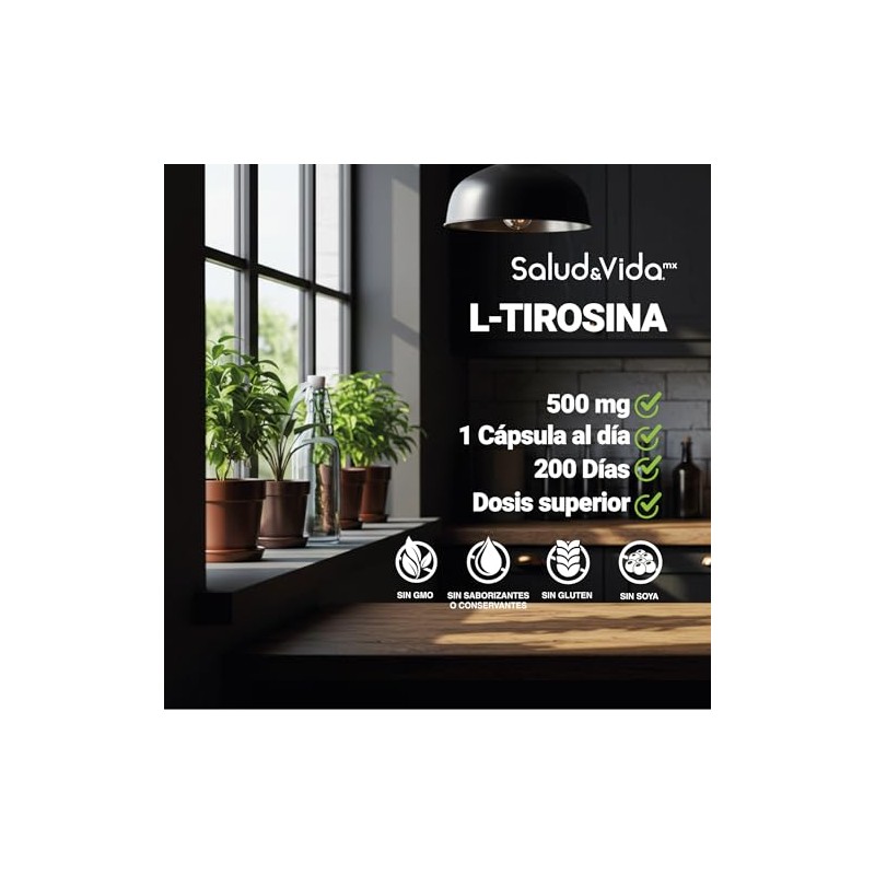 Salud Vida Tirosina 500 200 Cápsulas Aminoácido Puro Dosis Clara