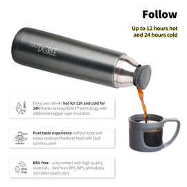 720°DGREE Thermo Flask “Follow“ - 450ml, 700ml - Your Lifestyle Stainless Steel Flask - Double-Walled, Vacuum Insulated Thermo Bottle with Cup - Enjoy Your Hot Bervages, Coffee, Tea Everywhere