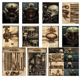 RVlensJoy 8 Sheets Cyberpunk Scrapbook Paper for Junk Journal Supplies, Vintage Decoupage Paper for Scrapbooking Kit, Aesthetic Decorative Paper for Journaling, Dark Academia Room Wall Decor Collage