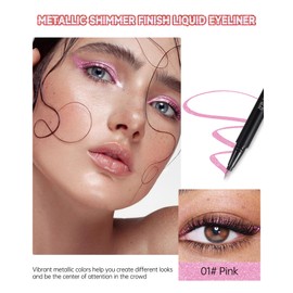 Metallic Glitter Waterproof Liquid Eyeliner, Pink Sparkling Shimmer Eyeliner Pen, High Pigmented Colored Eye Liner, Long Lasting, Silky Smooth, Ultra-Fine Tip Smudge-proof, Eye Makeup for Women-01