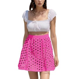 Ailoqing 2025 Summer Casual Short Skirt for Women Cotton Eyelet Beach Mini Skirt Cover Up Skort(Pink-L)