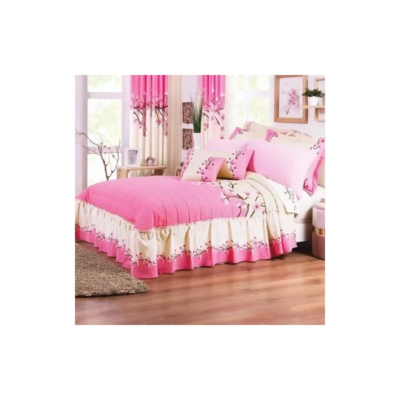Concord Colcha Flor De Cerezo Rosa Matrimonial + Fundas Concord