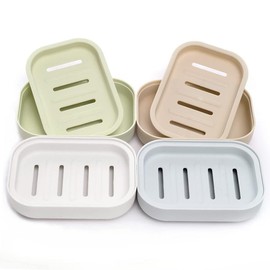 Hooiolye Set of 4 Plastic Soap Dish Container Box, Double Layer Draining Soap Holder for Shower/Bathroom/Kitchen, Keeps Dry & Easy Cleaning