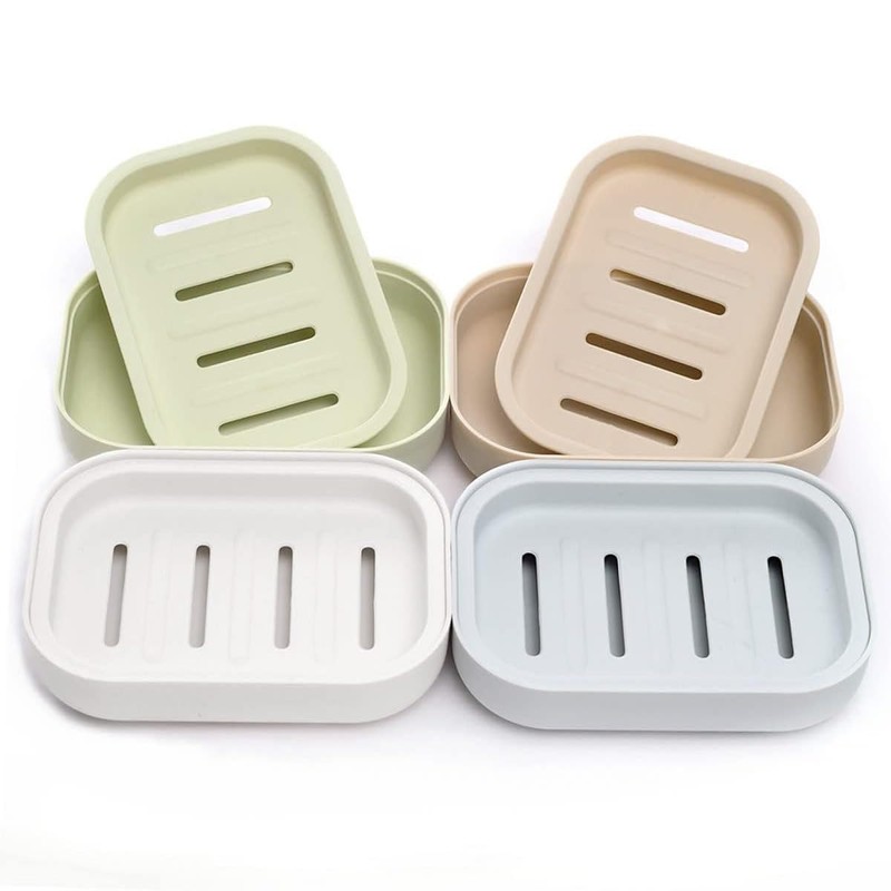 Hooiolye Set of 4 Plastic Soap Dish Container Box, Double