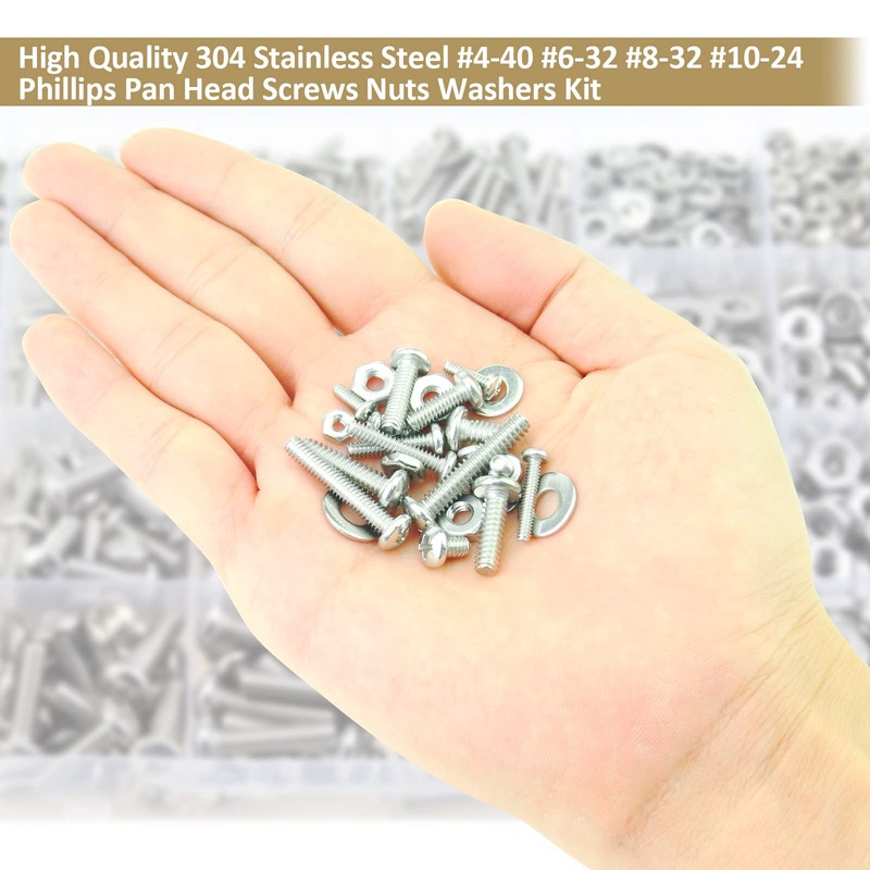 Kindroufly 722 Pieces #4-40#6-32#8-32#10-24, Phillips Pan Head Machine Screws Nuts