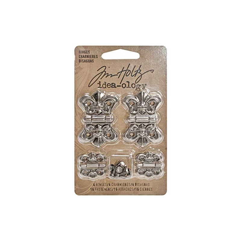 Tim Holtz Idea-ology Hinges, 4 Hinges and 16 Fasteners, Antique