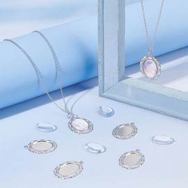 UNICRAFTALE 50 Sets Stainless Steel Pendant Cabochon Settings Oval Blank Bezel Pendant with 50 pcs Glass Cabochons 18x13mm Trays Base Pendant Cabochon Settings for Jewelry Making DIY Findings, Small, Stainless Steel, No Gemstone