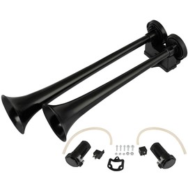 Ineedup 150dB Dual Trumpet Electric Train Car Air Horn with 2 Compressors for 12V Trucks Lorrys Trains Boats Cars Black