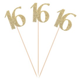 Pack of 10 Gold Glitter 16th Birthday Centerpiece Sticks Number Age 16 Table Topper Anniversary Pary Decorations
