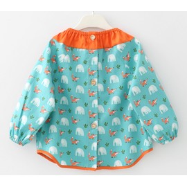 SaturdaySunday Cute Toddler Long Sleeve Waterproof Meal Apron Smock Bib, blue elephant