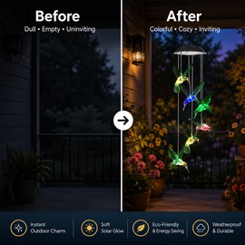 Solar Hummingbird Wind Chime for Outdoor Decor – Colorful Hanging Light for Garden, Yard & Patio