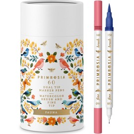 Primrosia Fauna - 60 Dual Tip Watercolor Brush and Fine Tip Pens. Marker Pens for Art Sketching Illustration Calligraphy Permanent Highlighter Bullet Journal Drawing Adult Coloring