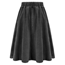 KANCY KOLE Womens High Elastic Waist Denim Skirt Lightweight Pleated A-Line Midi Skirts Pockets XXL Black