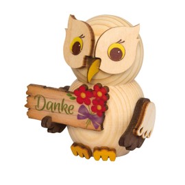 Kuhnert - Decoration / Wooden Figure - Mini Owl with Thank You Sign - Approx. 7 cm - Made in Germany