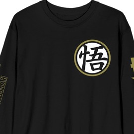 Dragon Ball Z Kanji Symbols Crew Neck Long Sleeve Men's Black Tee-XS