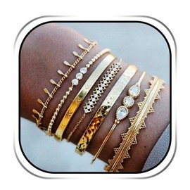 Evlry Boho-Armband-Set mit mehrlagigen Kristallen, goldene Quaste-Armreif, Strass-Handkette, verstellbar, Schmuck für Damen (7 Stück)