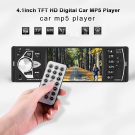 Car MP5 Player, 4.1 Inch HD Bluetooth Radio Hands-Free Car MP5 Player Video Playback FM Radio AUX Memory Card USB Remote Control (with Camera)