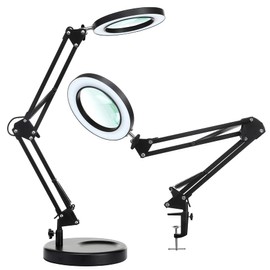 NUEYiO 2-in-1 Magnifying Glass with Light and Stand, 4.1 Inches 2.25X Real Glass Lens, 3 Color Modes, 10 Brightness Levels, Magnifying Desk Lamp for Reading, Repair, Crafts, Close Works - Black