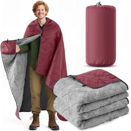 Mindsoft 59" x 79" Waterproof Stadium Blanket Woobie Camping Blanket Large Thickened Outdoor with Sherpa Lining Windproof for Stadium Camping Sports Events Hunting Picnic(Red,1 Pc)