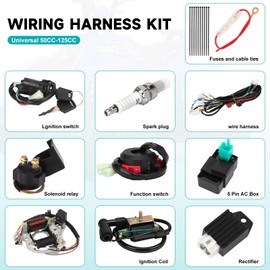 Complete Electrics Wiring Harness Kit for 4 Stroke ATV KLX (50cc 70cc 110cc 125cc) Quad Dirt Bike Go Kart taotao Stator Coil CDI Solenoid Spark Plug