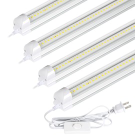 Hykolity 30W 2FT LED Shop Light, 3500lm 6500K Super Bright White, Linkable Ceiling Light Fixture, V Shape Integrated T8 LED Tube Light with Built-in ON/Off Switch for Workbench, Cabinet, ETL, 4 Pack