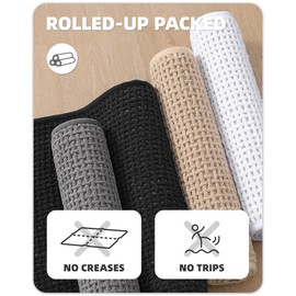 Color&Geometry Chenille Rubber Backed Black Bathroom Rug- Non Slip, Absorbent, Quick Dry, Washable- 17"x29.5" Standard Sized Bath Mat Thin Bathroom Rugs Fit Under Door