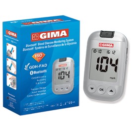GIMA Misuratore Glicemia Glucometro Kit Completo Per Il Controllo e Il Monitoraggio Del Glucosio Nel Sangue Con 10 Strisce Soluzione Di Controllo 10 Lancette Sterili Penna Pungidito, Bluetooth